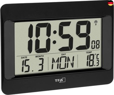 TFA Dostmann Wanduhr digital, 60.4519.01, Funkuhr mit Innentemperatur,