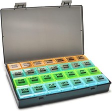 Monthly Pill Organizer 1 Time a Day with DustProof Case, 28CellGrey, White