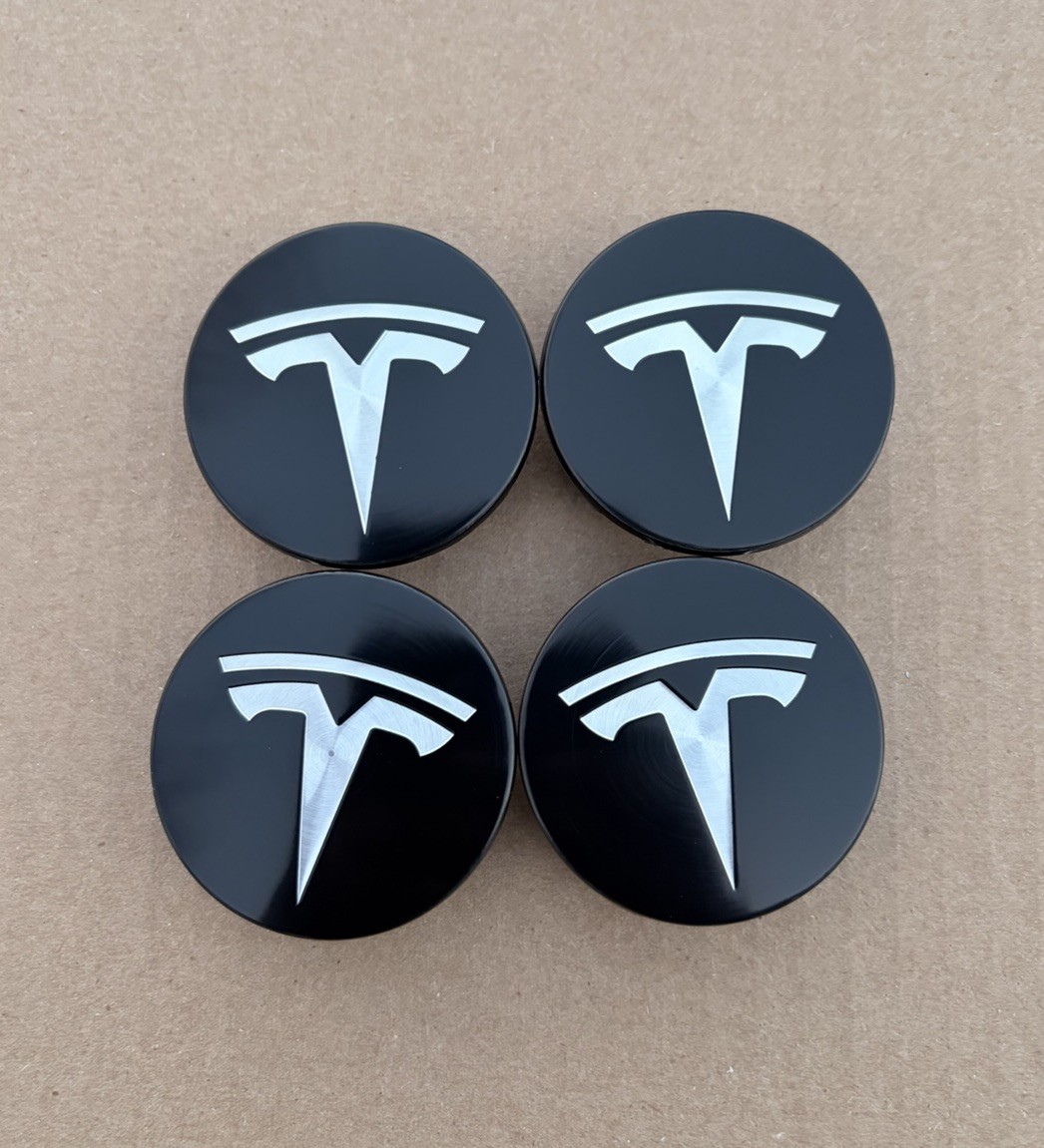 4PCS TESLA BLACK & SILVER 56mm Center Hub Caps for Model 3, X, S 6005879-00-A