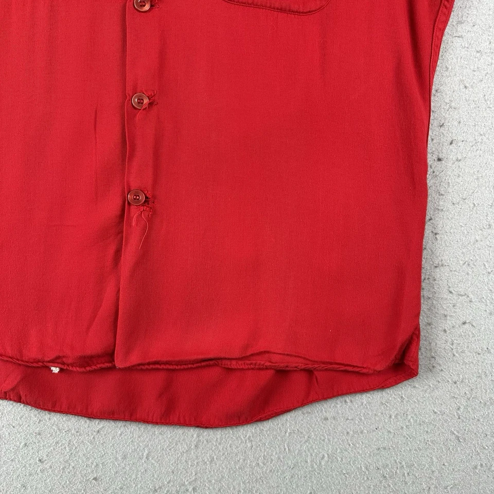 Vtg 50s King Louie Bowling Shirt Men’s Medium Red Loop Collar Chain Stitch - Image 4 of 4