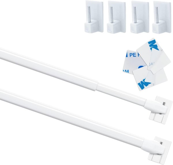 Vitragestangen 40-70 Cm Ausziehbar Mit Klebehaken 2 StüCk Weiß Fensterrahmen-image