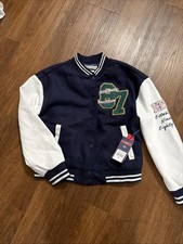 Limited Too Girls Varsity Jacket Blue And White Faux Leather Sleeves Size M 10