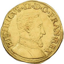 [#489707] France, Henri II, Henri d'or, 1554/3/0, Bayonne, Gold, AU(50-53), Gado