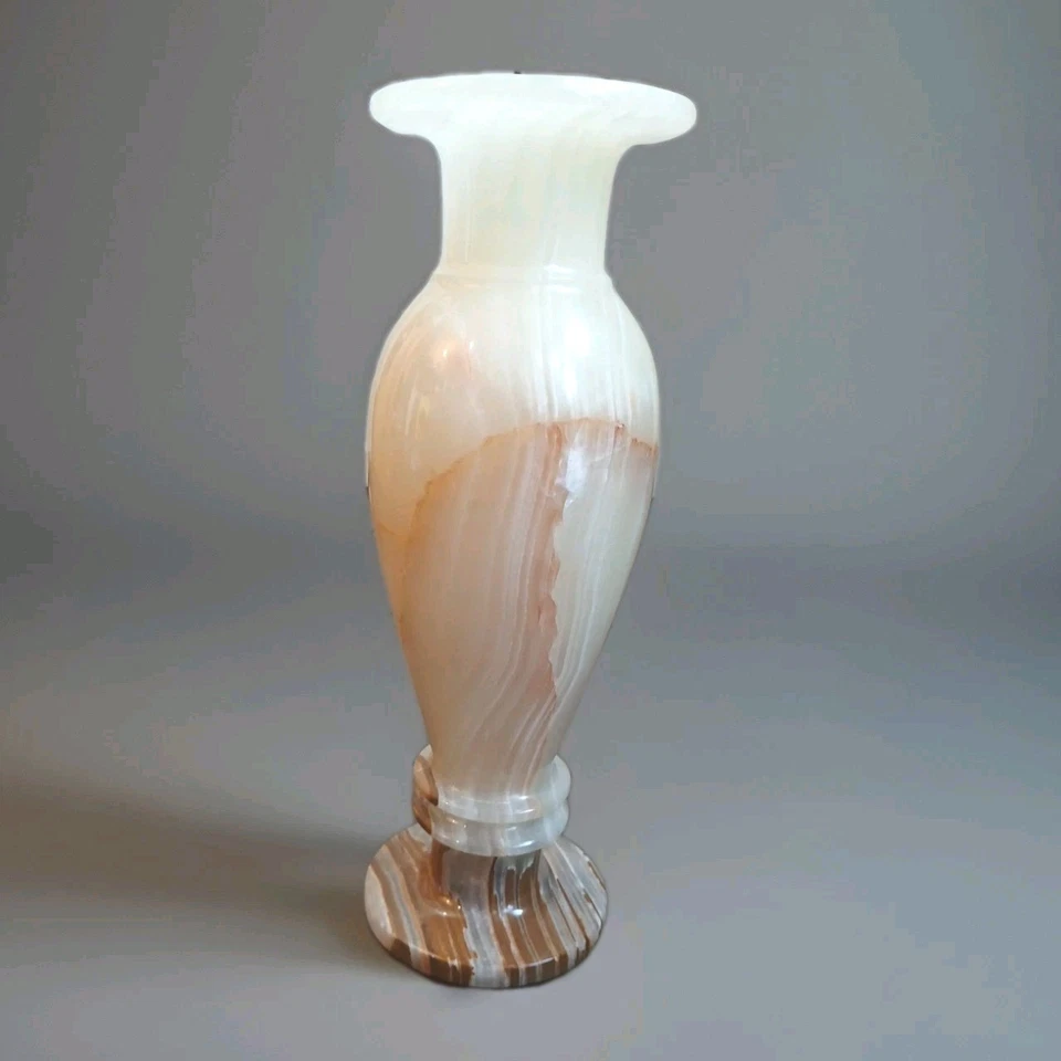 Jarrón vintage de mármol verde ónix piedra natural jade vena roja peso pesado tulipán brote Foto 2 de 4