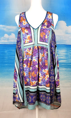 DREAM DAILY Womans Multi Color Dress Tunic Top Patchwork size Lg