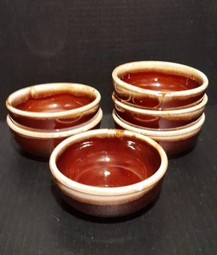 Set Of 6 Vintage McCoy 5" Bowls Brown Drip Glaze Soup Cereal Pottery Made In USA