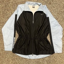 Vintage Nike Windbreaker Jacket Girls Large 10-14 Y2K Zip Blue Black Running