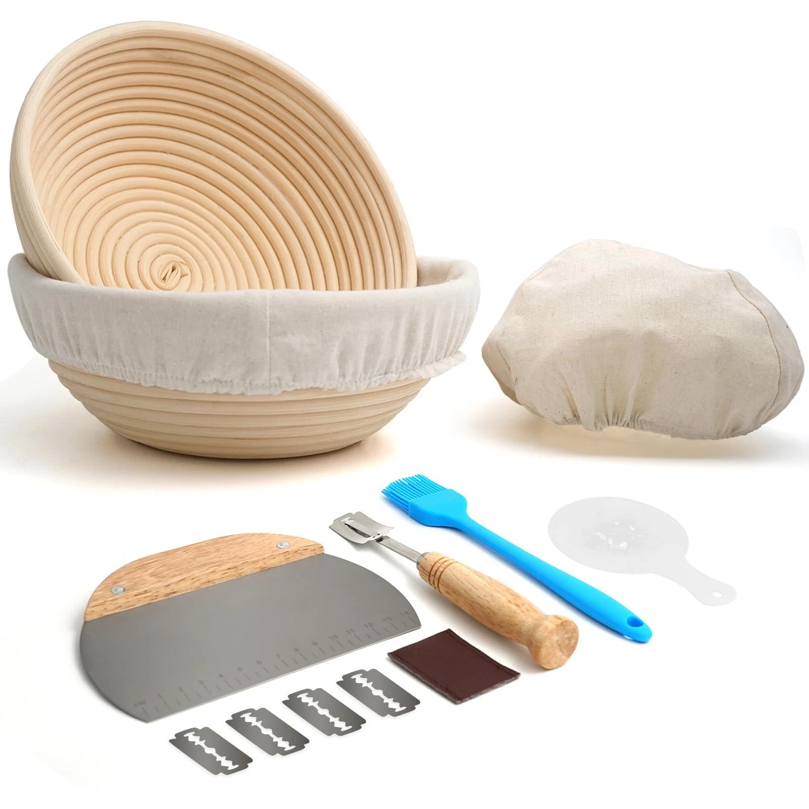 Bread Proofing Basket Set of 2,9 Inch Round Sourdough Bread Baskets Bowls wit...