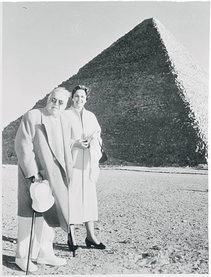 Aga Khan and His Wife 1955 Photo - Sightseers. Cairo: The Aga Khan, leader of th