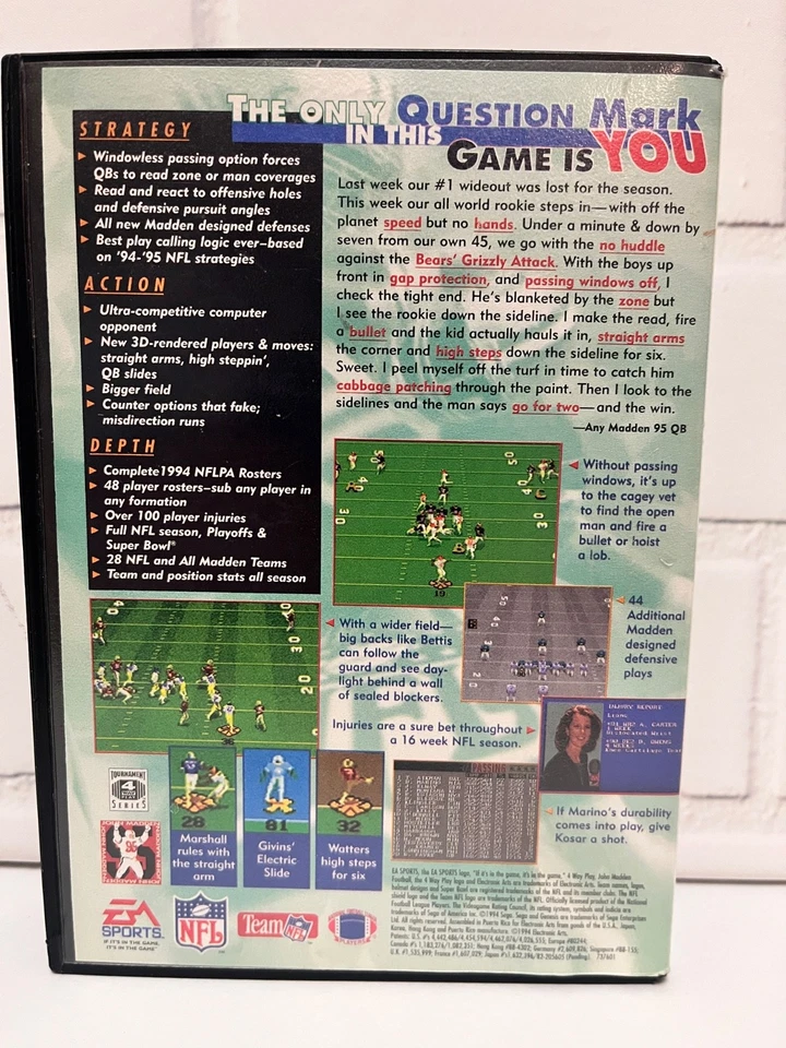 Madden NFL 95 (Sega Genesis, 1994) Cib -Tested and Working! - Image 3 of 4
