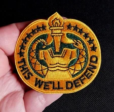 Embroidered Iron ON ~ Drill Sergeant THIS WE'LL DEFEND Military HAT Patch