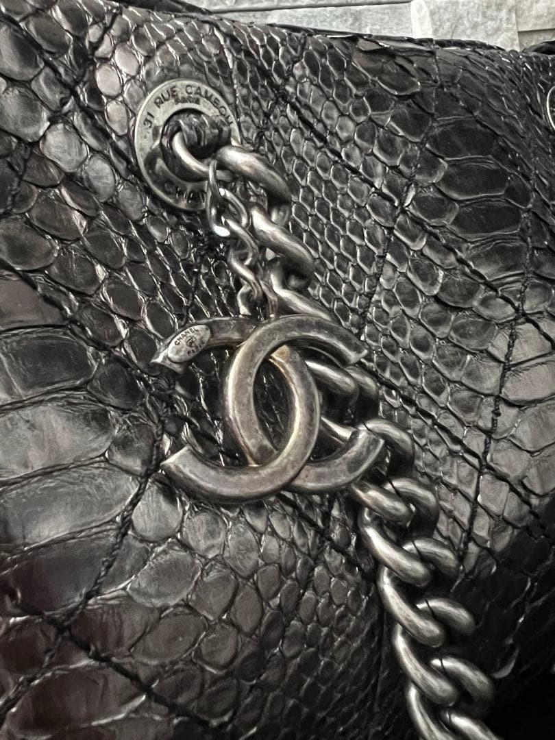 CHANEL Python Chain Boston Bag Silver Hardware La… - image 12