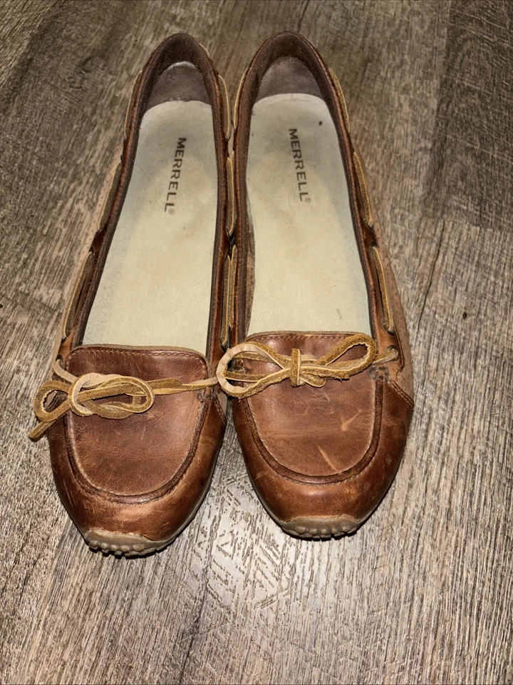 Merrell Marina Vibram Sole Boat Slip-on Womens Brown Leather Loafers Size 8 - Image 3 of 4
