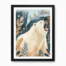 Polar Bear Growling Storybook Illus Framed Wall Art Poster Canvas Print Picture