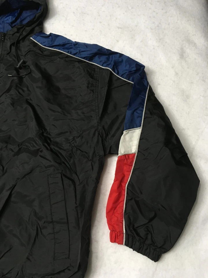 Chaqueta cortavientos de colección cremallera completa años 80 90 nailon rayas azul rojo blanco negro Foto 2 de 4