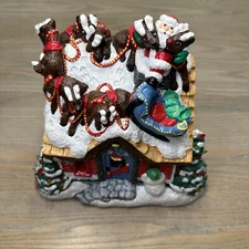 Vtg Christmas House "Up on the House Top" Santa Reindeer Snowman Plastercraft