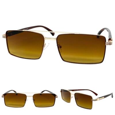 Classy Elegant Contemporary Modern Style SUN GLASSES Gold Metal Frame Honey Lens