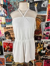Vintage 70s-80s White Halter Neck Terrycloth Romper Roller Girl Resort Wear