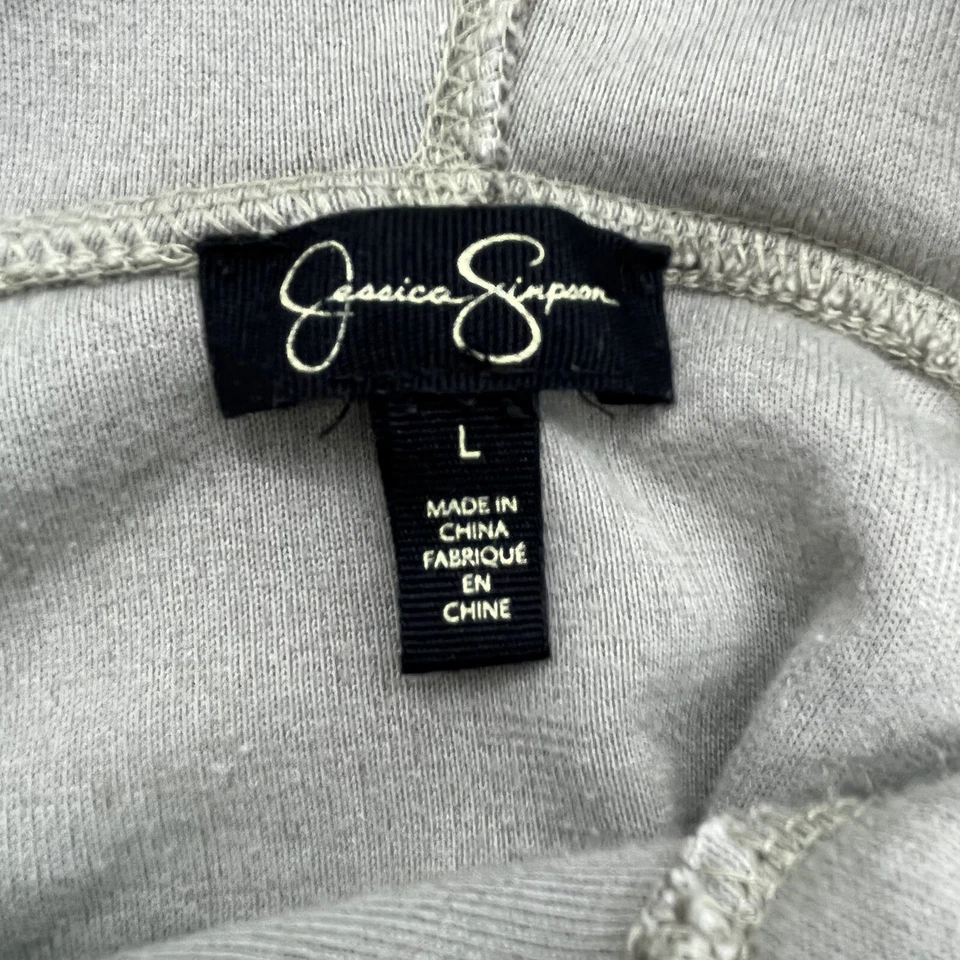 Sudadera con capucha Jessica Simpson (talla L) gris terciopelo con cordón para mujer Foto 4 de 4