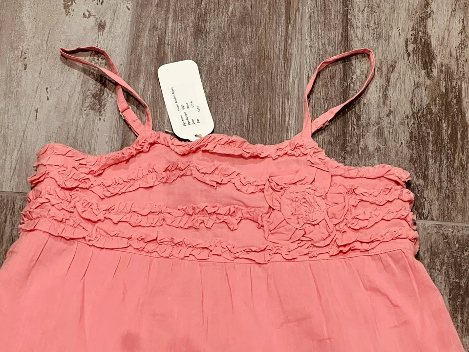 NWT MIMI & MAGGIE Sz 12-14 Pink Ruffle Flower Summer Lined Dress 12 14 NEW - Image 3 of 4