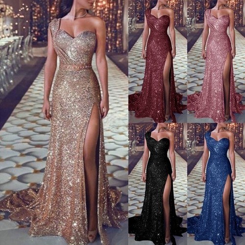 Womens Sequin Formal Wedding Bridesmaid Evening Party Ball Prom Gown Long Dress - Picture 1 of 33