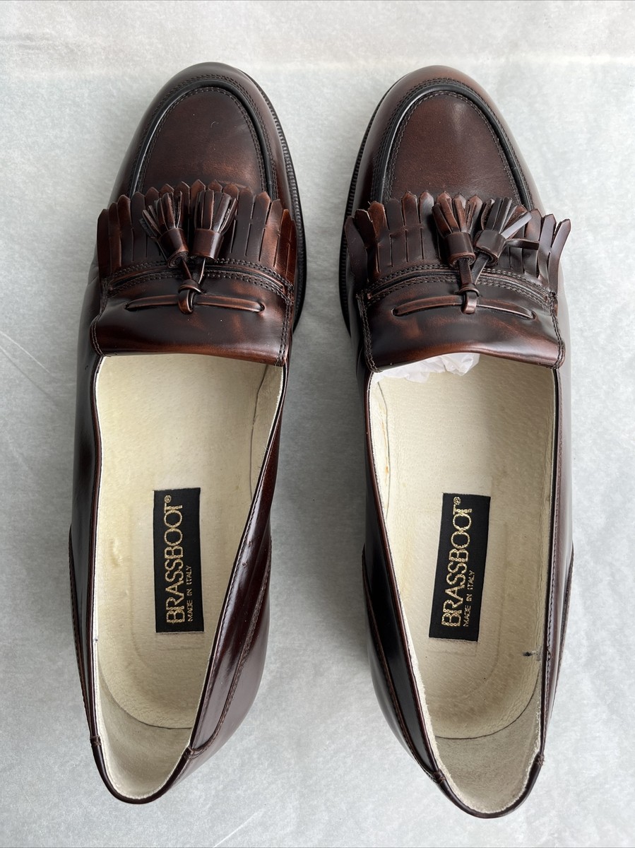 Brassboot Men\'s Brown Leather Slip On Kiltie Loafer Size 9D Made Italy Brassboot Men Shoes Black Leather Slip On Kiltie Loafer Size  main image 2
