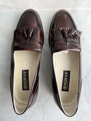 Brass Boot Loafers Shoes Mens 10M Tassel Brown Leather  display picture 3