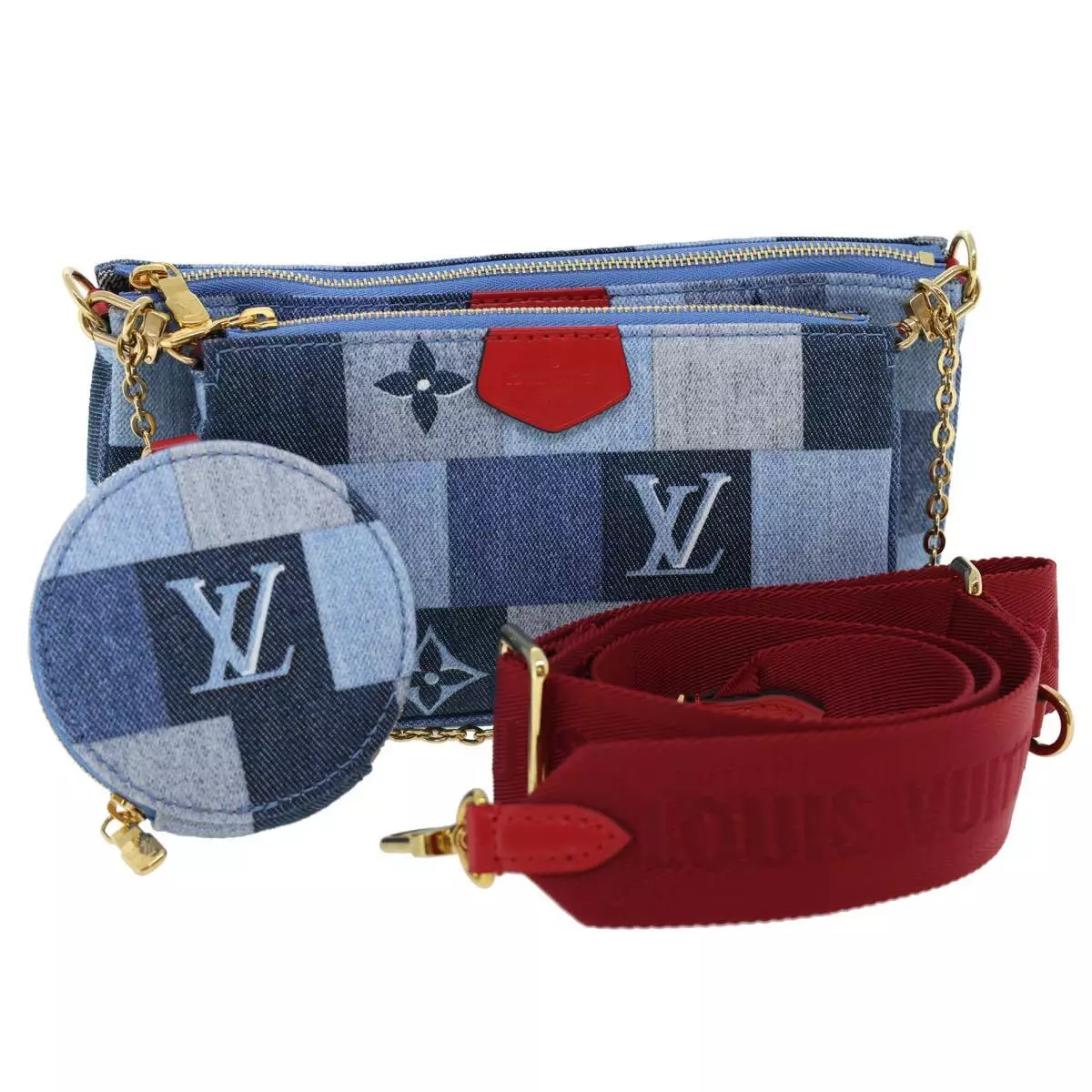 Louis Vuitton Multi Pochette Accessoires Blue/Red M44990 Monogram Denim