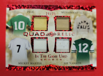 MUHAMMAD ALI PELE MICKEY MANTLE Joe Namath 4 GAME USED JERSEY CARD #d28/35