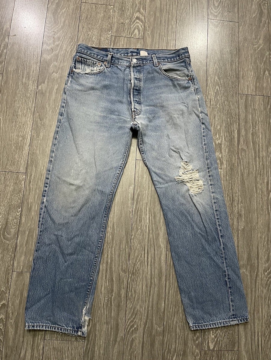 リーバイス501ビンテージ Vintage Levis 501 Jeans Mens 36x30 Faded Black Distressed Denim