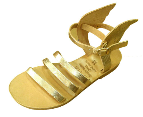 Antike griechische Damen-Sandalen geflügelte römische Leder handgefertigte Schuhe Gladiator Rutsche - Bild 3 von 5
