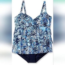 NWT Shape Solver Blue Zen Garden V neck Triple Tier Tankini w/ underwire, Size 8