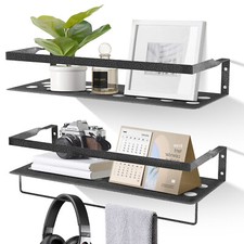 2PCS Floating Shelves Iron Wall Mounted Home Display Organizer With Towel Bar