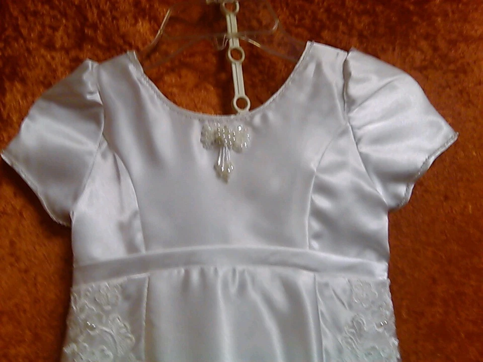 Vestido de novia miniatura, tafetán blanco y encaje talla 2 o 3, hecho a medida  Foto 2 de 4