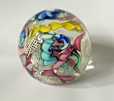 Vintage Murano Latticino ribbons & lace art glass paperweight