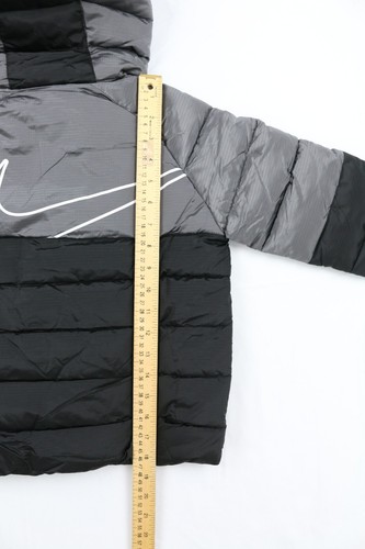 Nike Boys Hooded Puffer Jacket Black Gray White Sz 4-XS 5-S 6-M 3D Logo Zipped - Picture 26 of 27