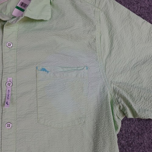 Tommy Bahama Shirt L Green Seersucker Short Sleeve Stretch Nova Wave NEW DEFECT - Picture 2 of 11
