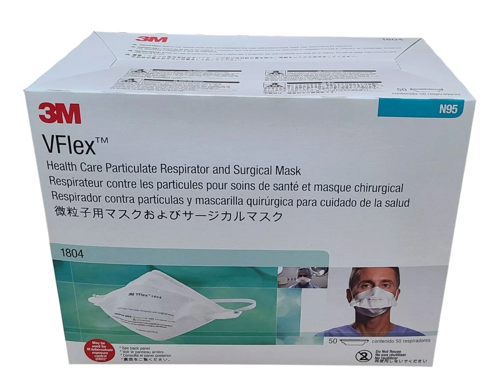 3M VFlex 1804 Particulate Respirator NIOSH N95 Surgical Masks Box of 50