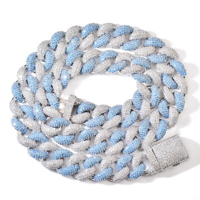 14mm Hip Hop Copper Men Iced Out Miami Cuban Link Chain Blue
