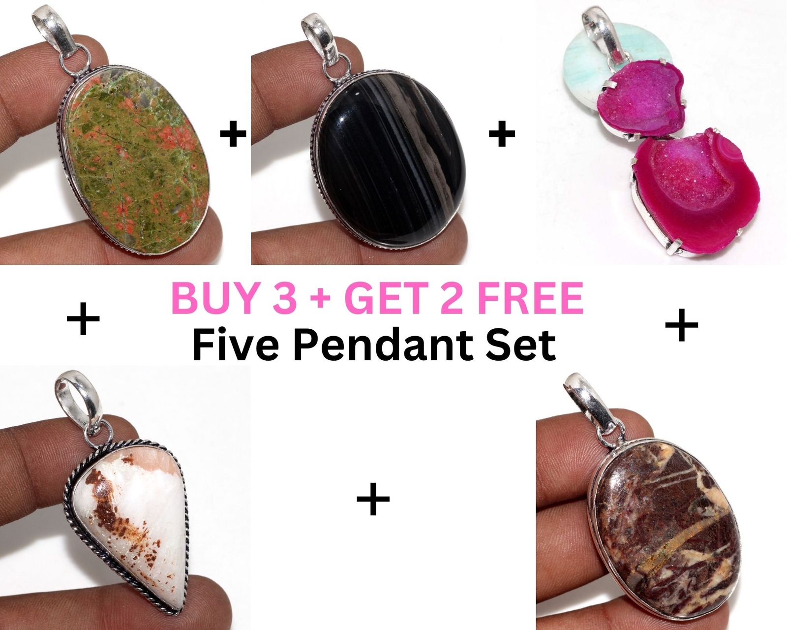 Unakite,Black Onyx,Slice, Scolecite,Coconut 5 Pendant 2.1|2.1|2.3|2|2