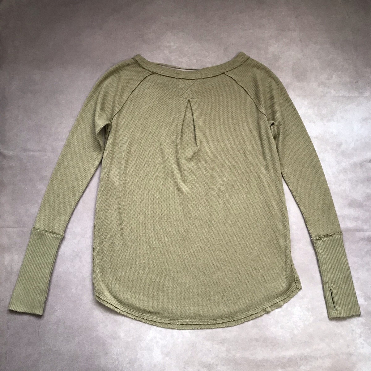 Free People We The Free Olive Green Long Sleeve Top Thumb Holes