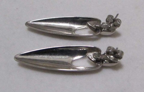 Sleek Modernist Vtg 1-5/8” Silver Tone Dangle “Cosmos Pod” Post Pierced Earrings - Picture 9 of 12