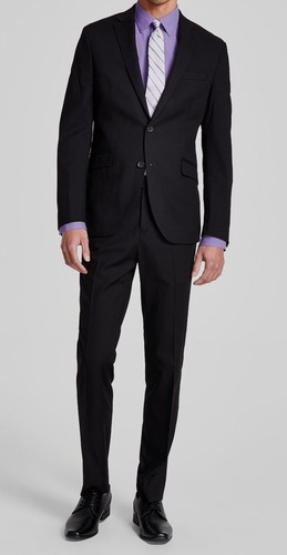 $395 Kenneth Cole Men's Black Solid Slim-Fit Jacket Pants 2 Piece Suit Size 44L