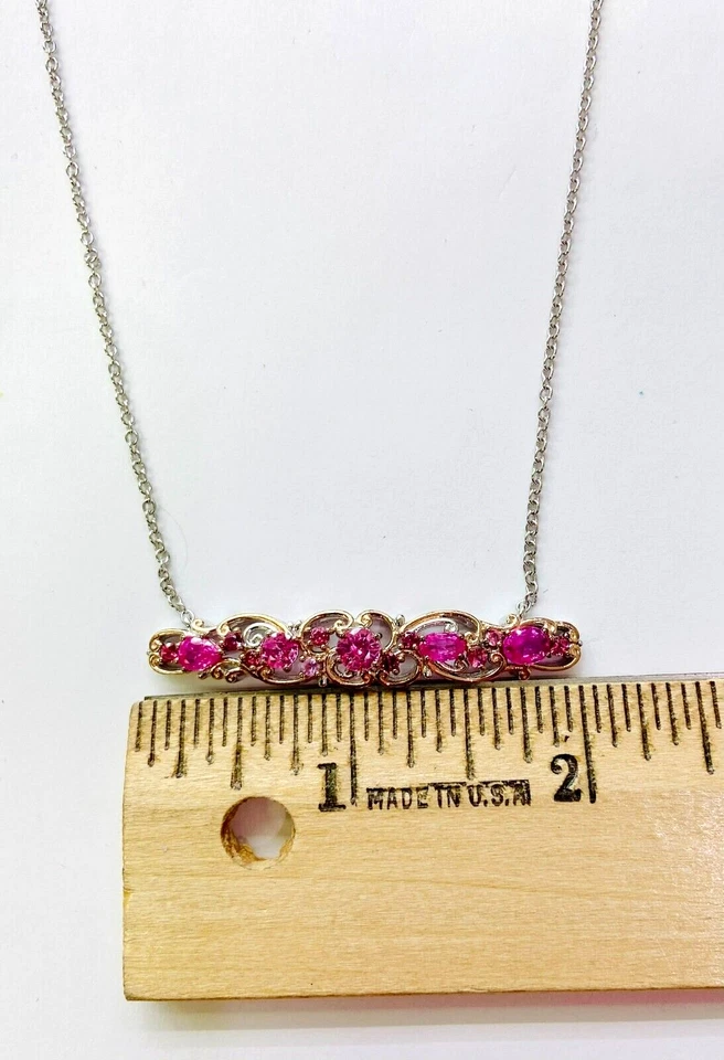 Collar HSN Gems Por Michael Valitutti Plata Esterlina Zafiro Rosa Barra 18" Foto 4 de 4
