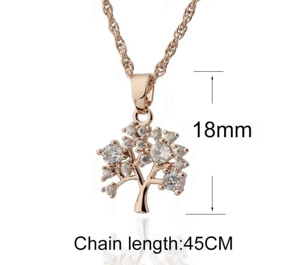 Collar colgante de cristal Árbol de la Vida lleno de oro rosa de 9 quilates caja de regalo gratuita de 20 pulgadas Foto 3 de 4