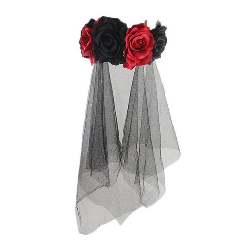 Schwarzes Blumen-Stirnband Mit Hochzeitsschleier Halloween-Kostüm-Zubehör ≌ - Bild 16 von 20