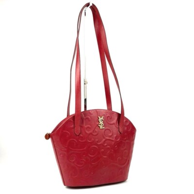 YVES SAINT LAURENT Red Arabesque Shoulder Bag Vintage Leather YSL