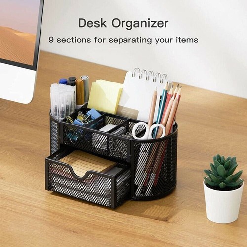 Drawer Storage Box Metal Mesh Stationery Container Pen Holder Desk Organizer - Picture 10 of 17