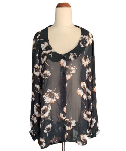 Asos Curve Womens Sheer Button Up Top Blouse Floral Size 24 New With Tags - Afbeelding 1 van 11