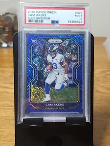 2020 Panini Prizm Football Blue Shimmer Prizm Cam Akers #376 PSA 9
